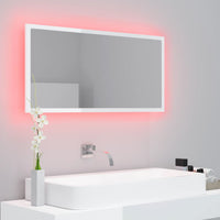 Specchio da Bagno LED Bianco Lucido 90x8,5x37 cm in Acrilico 804937
