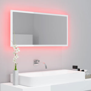 Specchio da Bagno LED Bianco Lucido 90x8,5x37 cm in Acrilico 804937