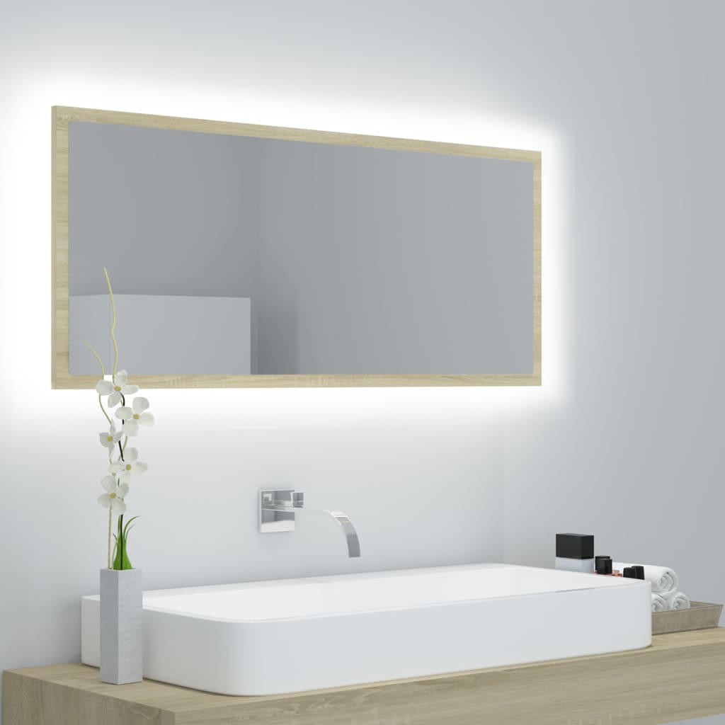 Specchio da Bagno LED-Specchio decorativo con LED Rovere Sonoma 100x8,5x37 cm in Acrilico