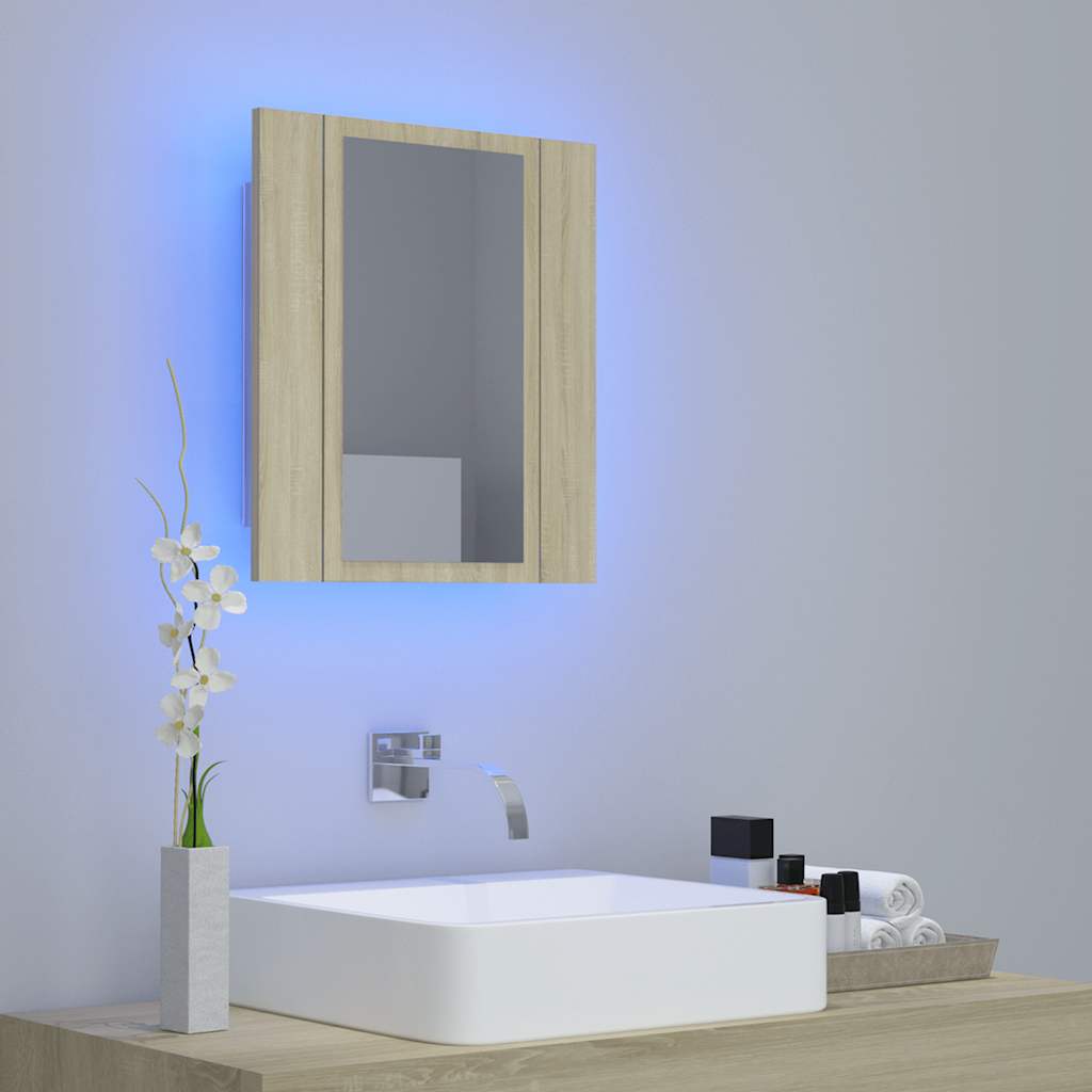 Armadietto a Specchio con Luci LED Rovere Sonoma in Acrilico 804951