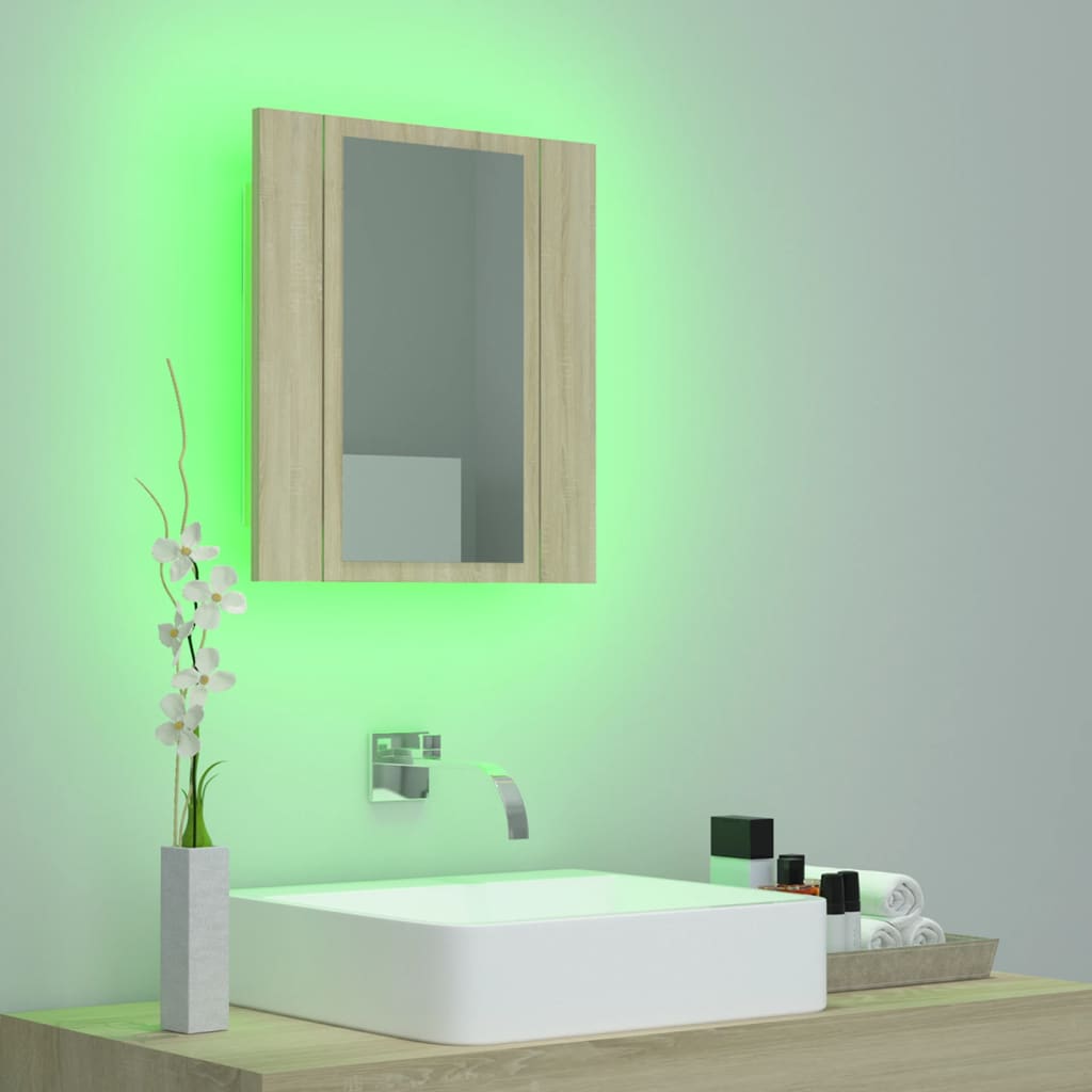 Armadietto a Specchio con Luci LED Rovere Sonoma in Acrilico 804951