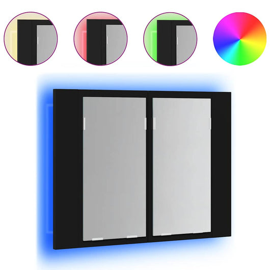 Armadietto a Specchio con Luci LED-Mobiletto a specchio Nero 60x12x45 cm in Acrilico