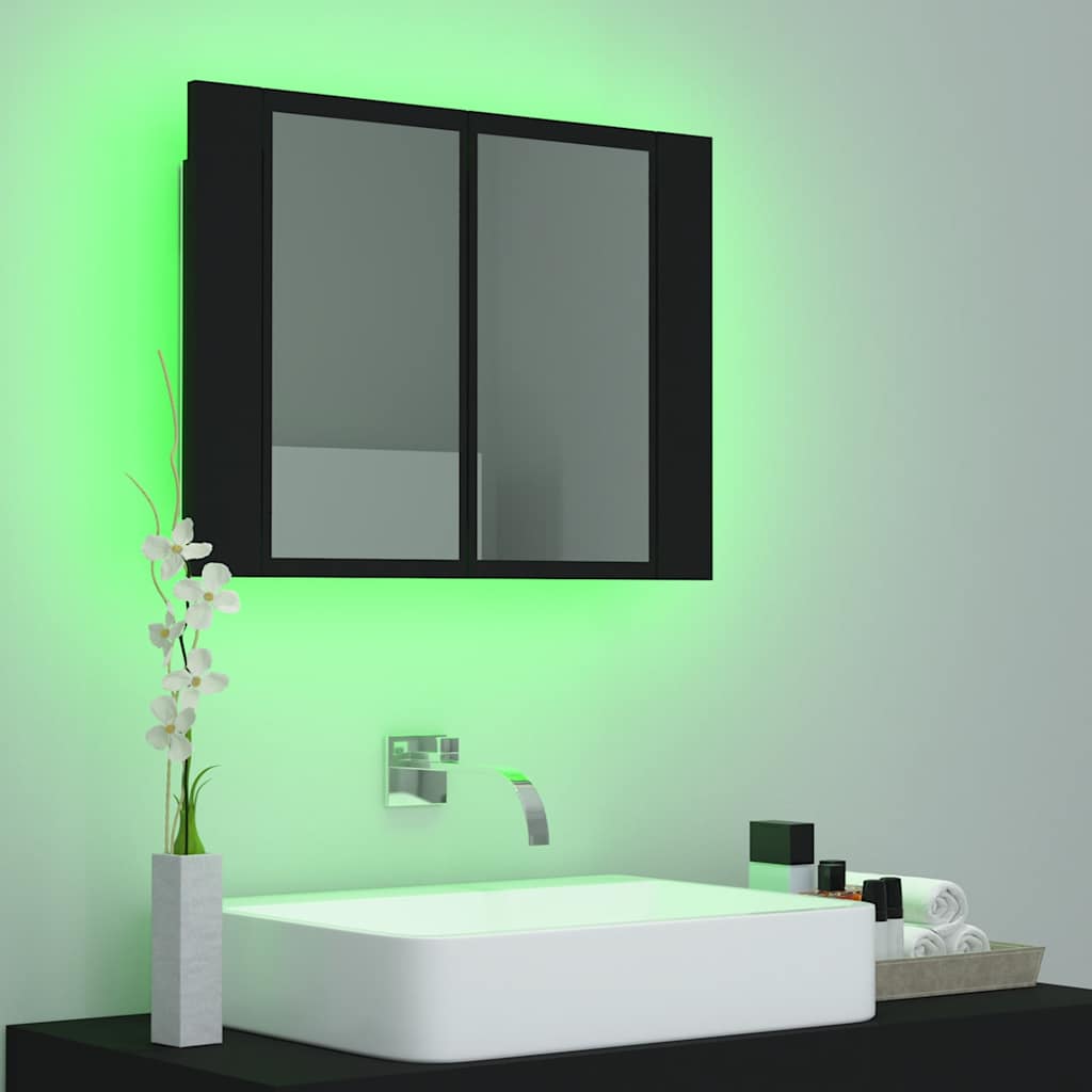 Armadietto a Specchio con Luci LED-Mobiletto a specchio Nero 60x12x45 cm in Acrilico