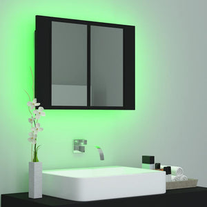 Armadietto a Specchio con Luci LED-Mobiletto a specchio Nero 60x12x45 cm in Acrilico