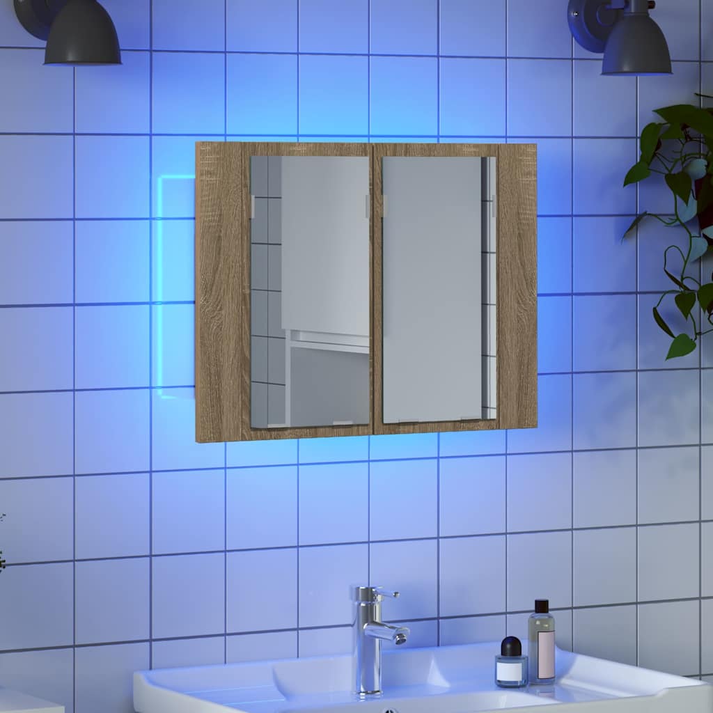 Armadietto a Specchio con Luci LED-Mobiletto a specchio Rovere Sonoma in Acrilico 635482
