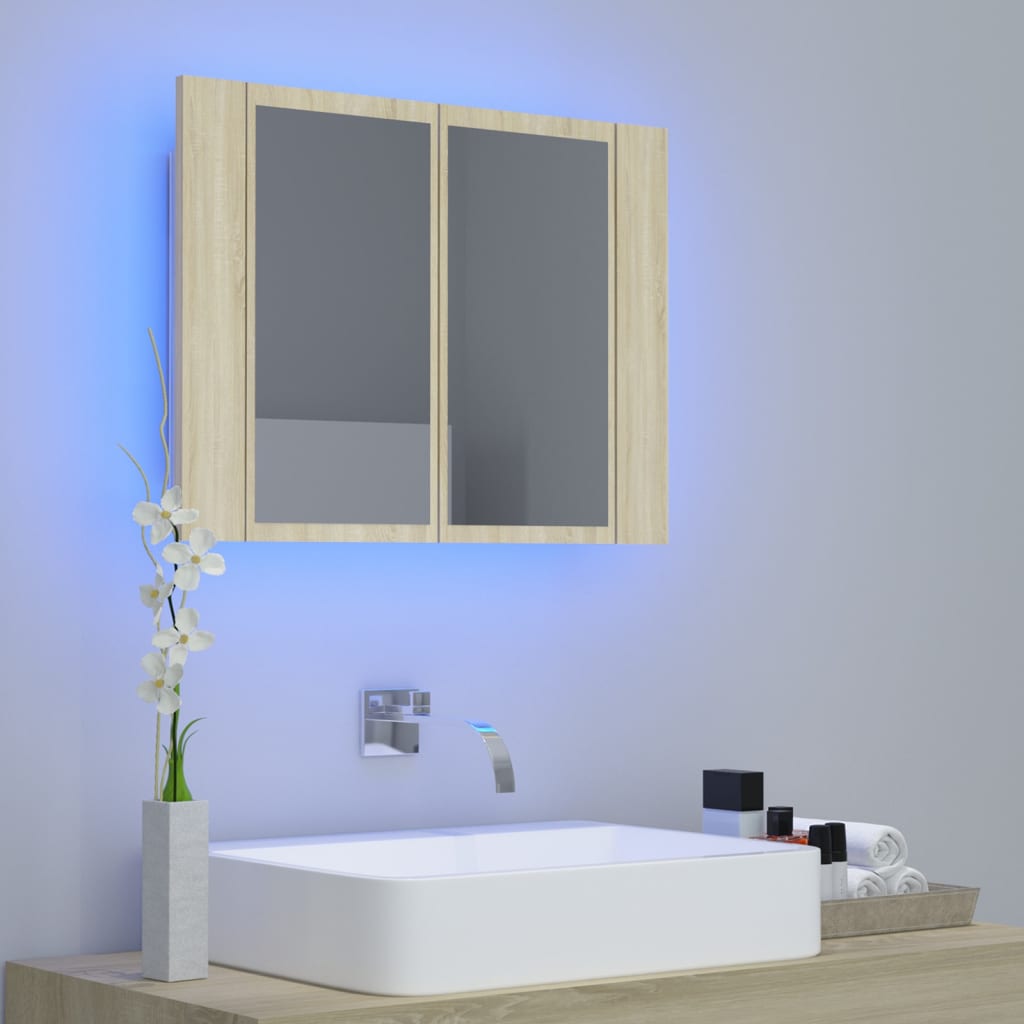 Specchio mobile da bagno con LED rovere Sonoma 60 x 12 x 45 acrilico 02_0006747