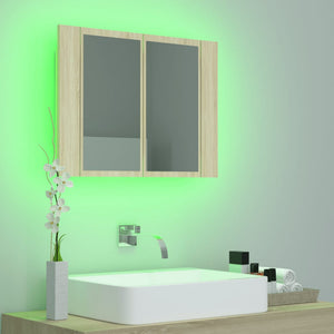 Armadietto a Specchio con Luci LED Rovere Sonoma in Acrilico 804959