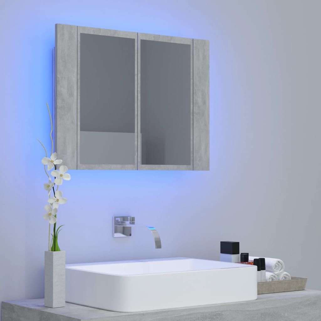 Armadietto a Specchio con Luci LED Grigio Cemento in Acrilicocod mxl 118699