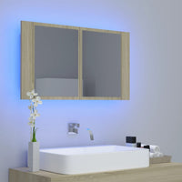 Armadietto a Specchio con Luci LED-Mobile con specchio Rovere Sonoma in Acrilico 390558