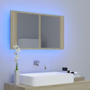 Armadietto a Specchio con Luci LED Rovere Sonoma in Acrilico 804967