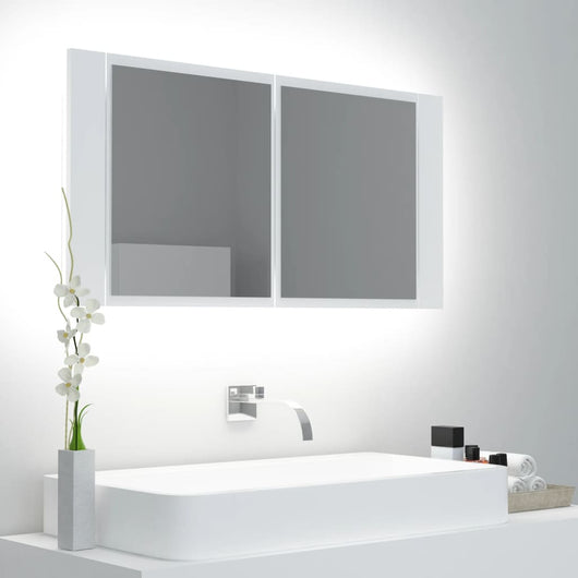 Armadietto a Specchio con Luci LED Bianco 90x12x45 in Acrilico 804972