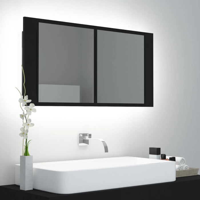 Armadietto a Specchio con Luci LED Nero 90x12x45 cm in Acrilicocod mxl 94738