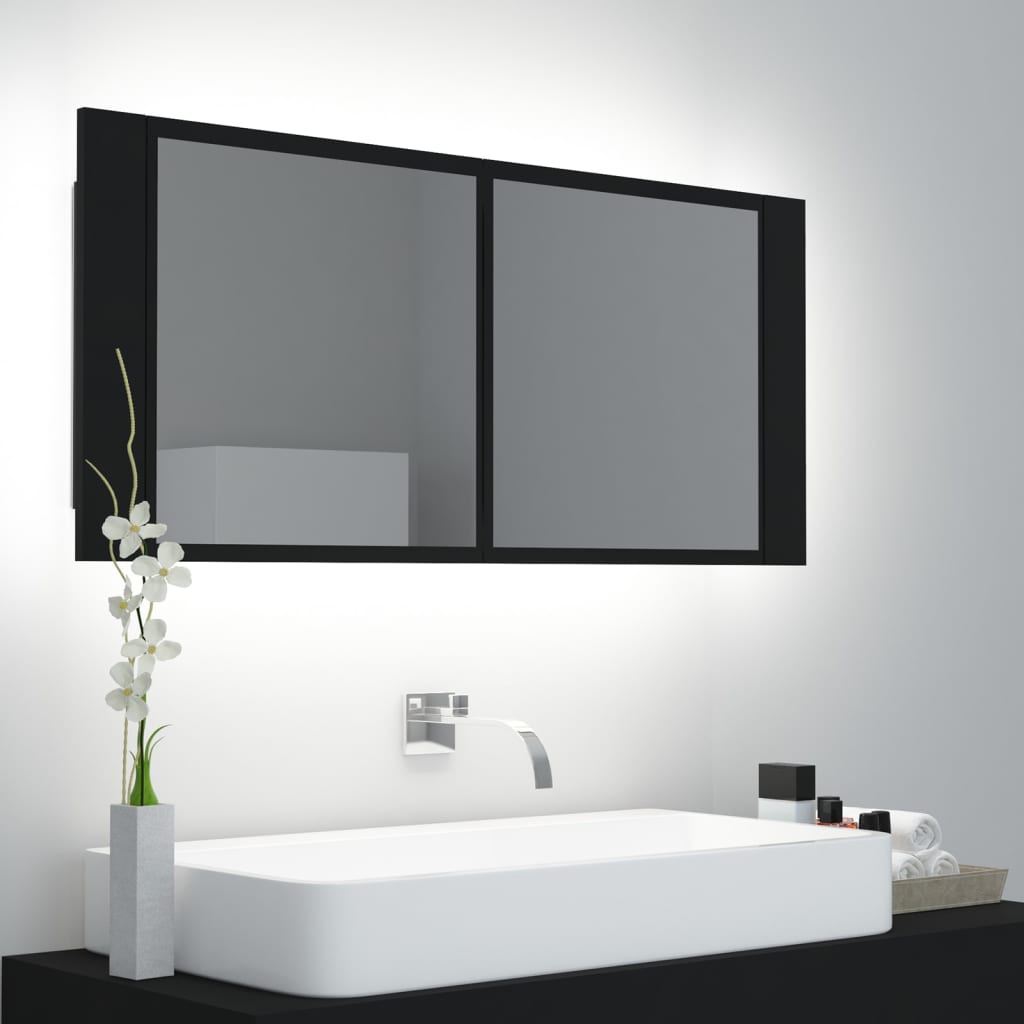 Armadietto a Specchio con Luci LED Nero 100x12x45cm in Acrilicocod mxl 121300