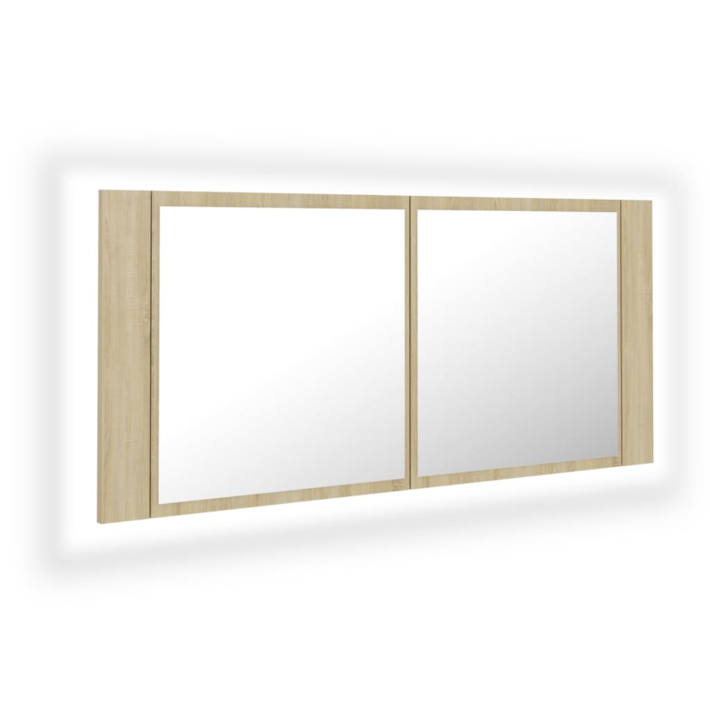 Armadietto a Specchio con Luci LED-Mobile con specchio Rovere Sonoma in Acrilico 163182