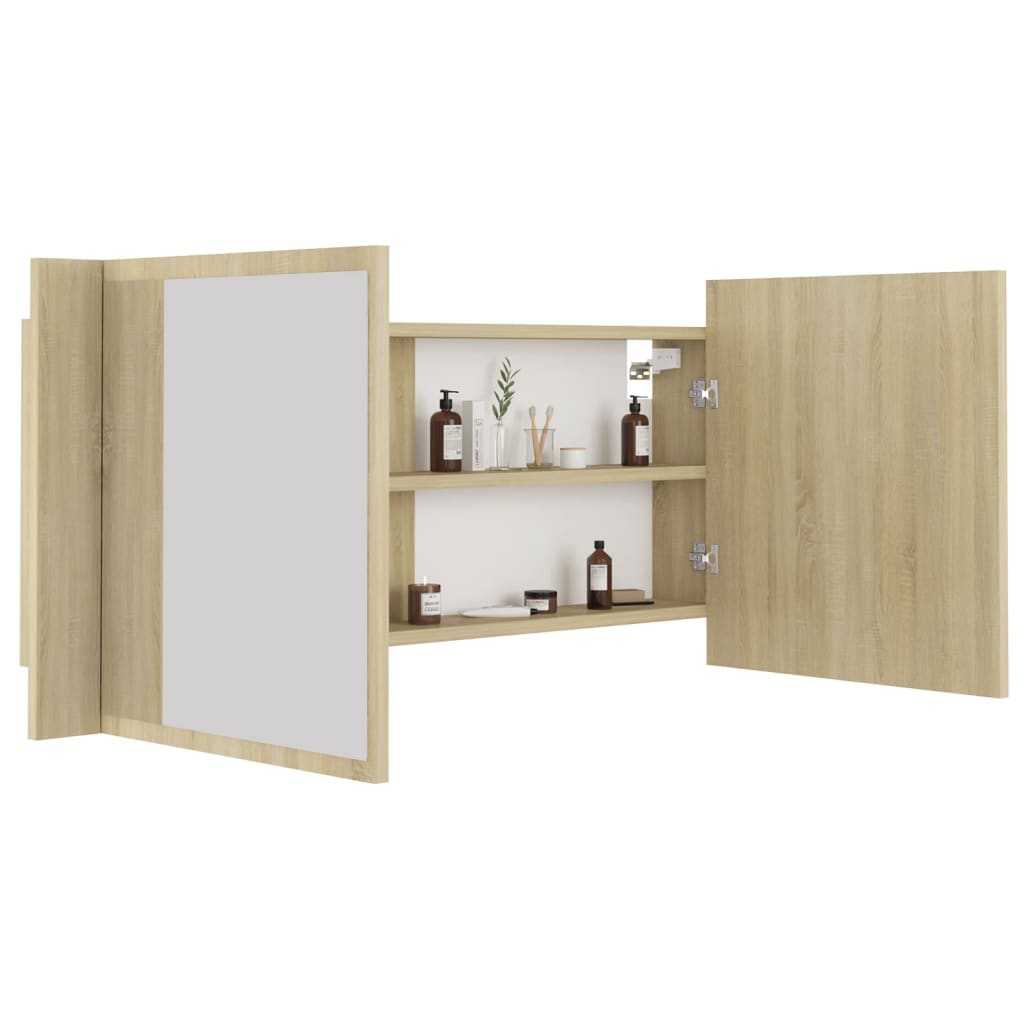 Armadietto a Specchio con Luci LED-Mobile con specchio Rovere Sonoma in Acrilico 163182