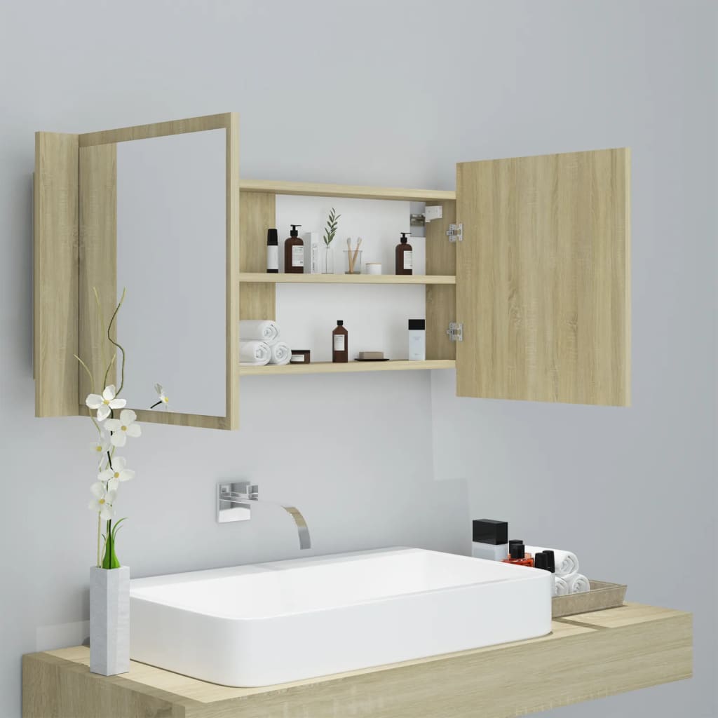 Armadietto a Specchio con Luci LED-Mobile con specchio Rovere Sonoma in Acrilico 163182