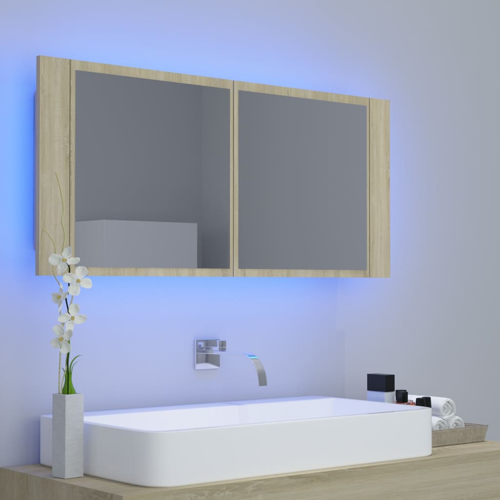 Armadietto a Specchio con Luci LED-Mobile con specchio Rovere Sonoma in Acrilico 163182