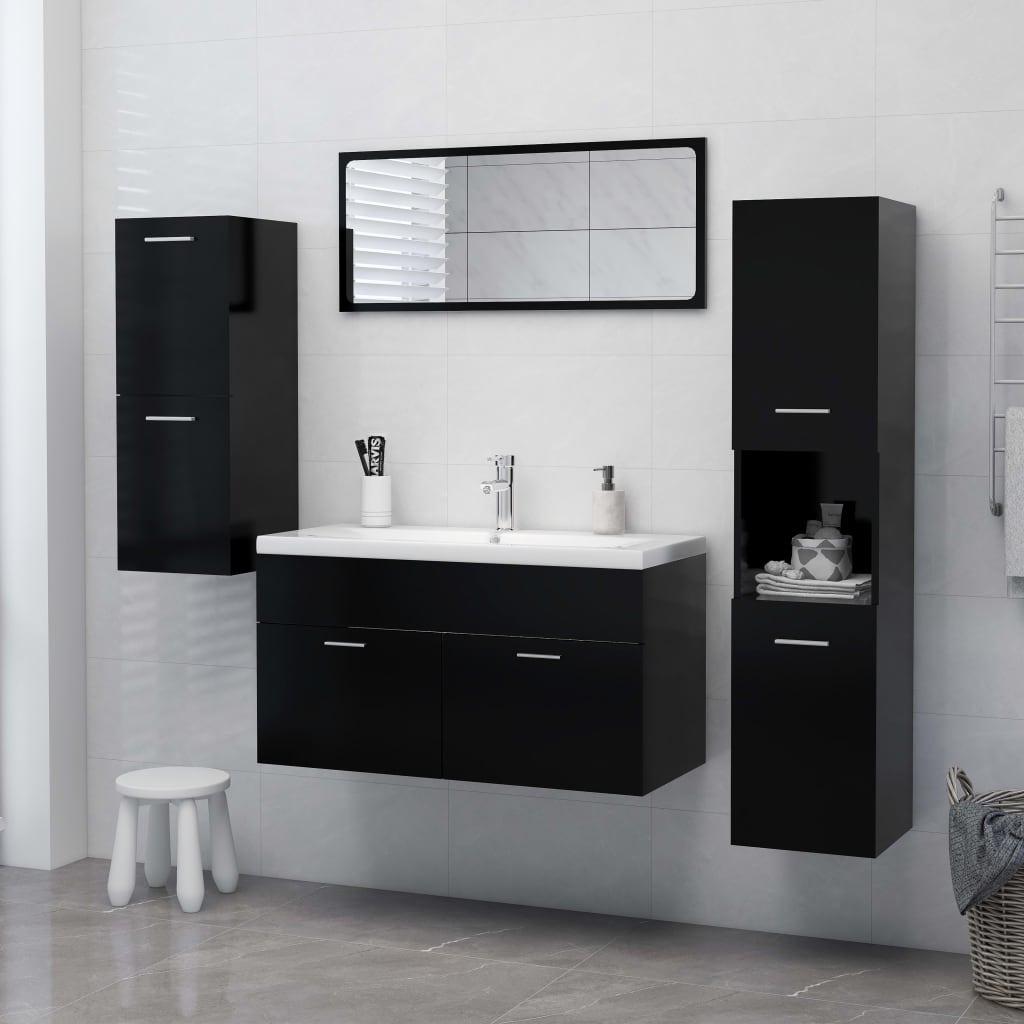 Mobile da Bagno Nero 30x30x80 cm in Legno Multistrato 804989