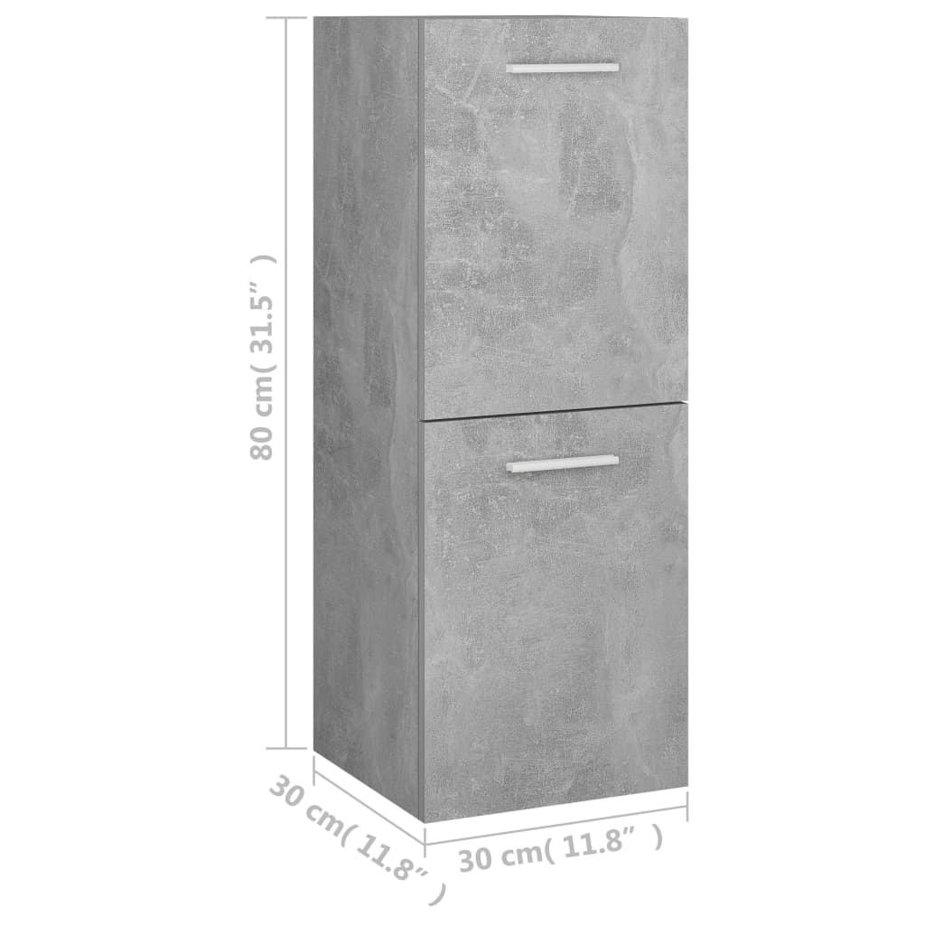 Mobile da Bagno Grigio Cemento 30x30x80 cm Legno Multistrato 804992