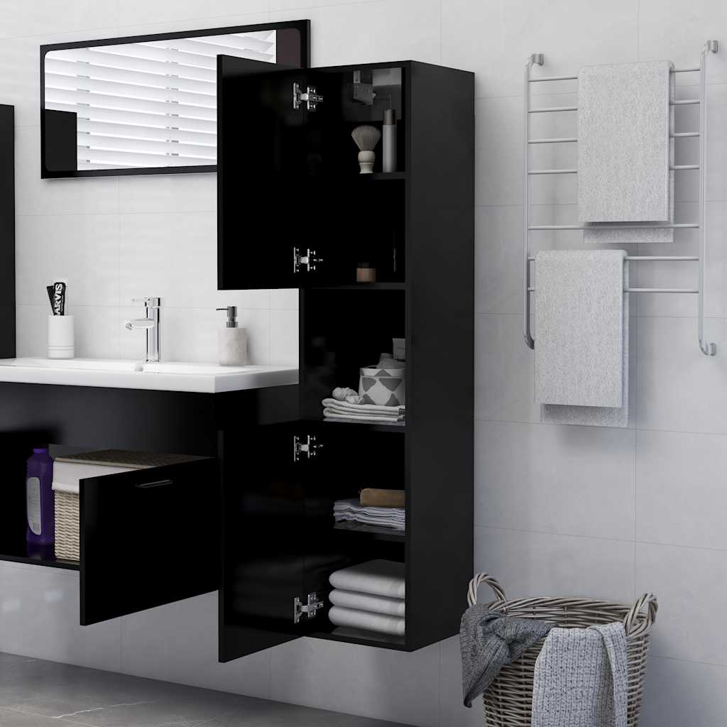 Mobile da Bagno Nero 30x30x130 cm in Legno Multistrato 804998