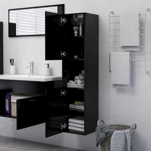 Mobile da Bagno Nero 30x30x130 cm in Legno Multistrato 804998