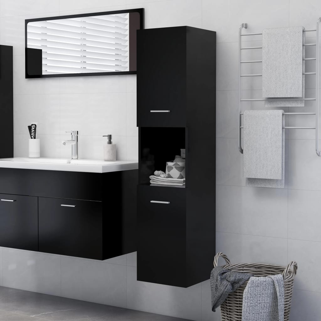 Mobile da Bagno Nero 30x30x130 cm in Legno Multistrato 804998