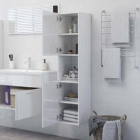 Armadietto Bagno Bianco Lucido 30x30x130cm in Legno Multistrato 805003