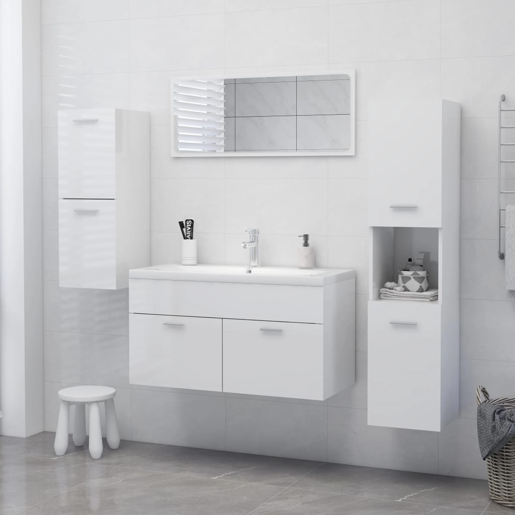 Armadietto Bagno Bianco Lucido 30x30x130cm in Legno Multistrato 805003