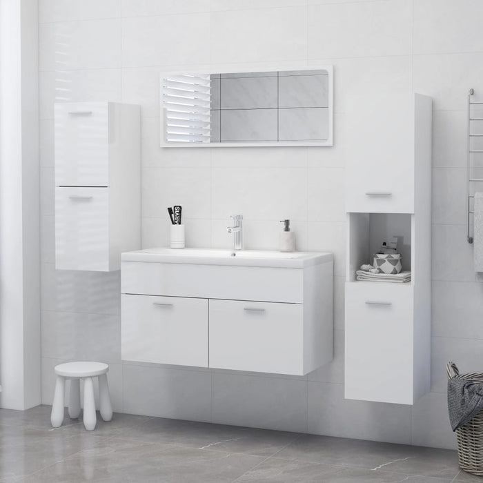Armadietto Bagno Bianco Lucido 30x30x130cm in Legno Multistrato 805003