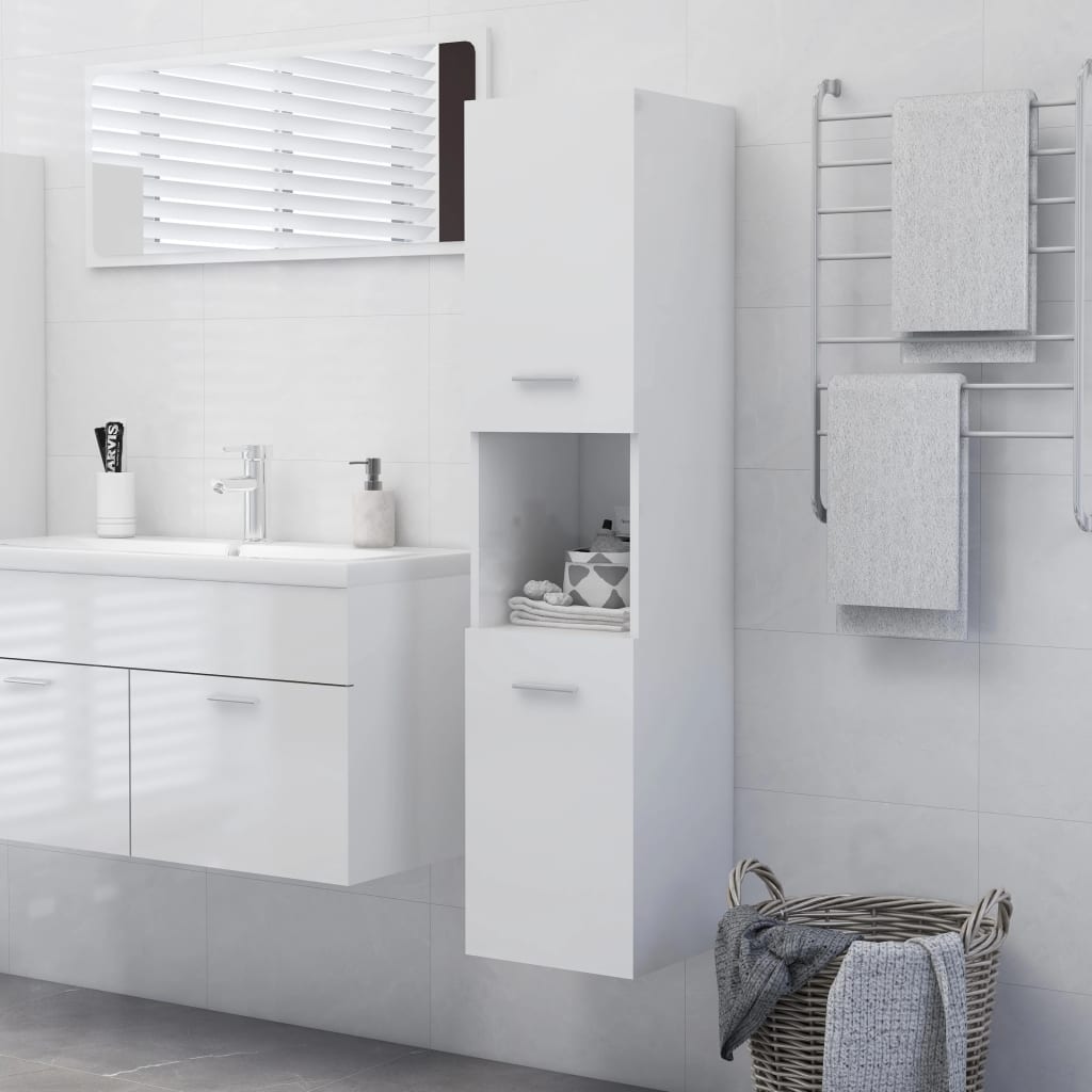 Armadietto Bagno Bianco Lucido 30x30x130cm in Legno Multistrato 805003