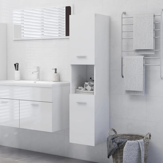 Armadietto Bagno Bianco Lucido 30x30x130cm in Legno Multistrato 805003