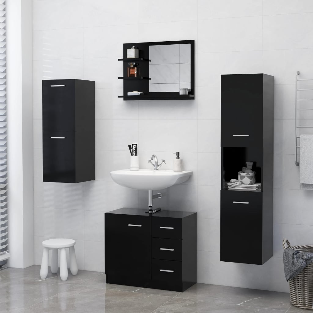 Specchio da Bagno-Specchio per il bagno  Nero 60x10,5x45 cm in Legno Multistrato