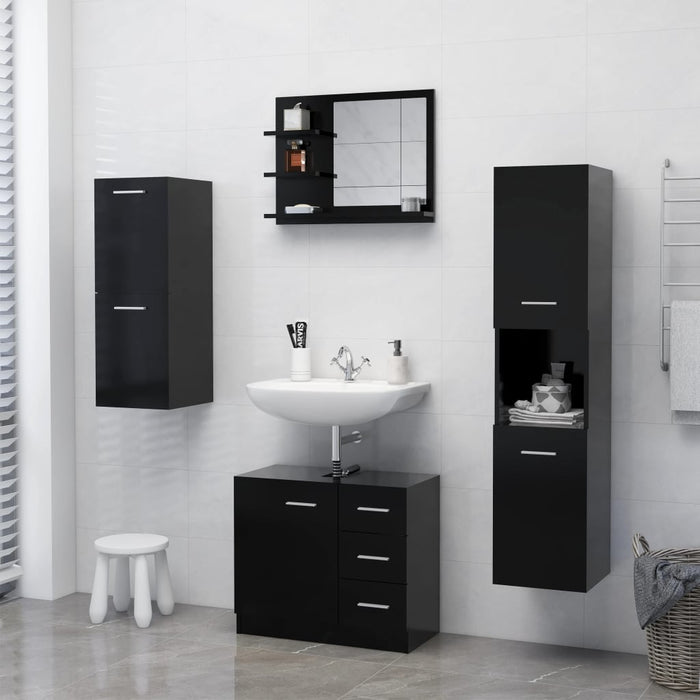 Specchio da Bagno-Specchio per il bagno  Nero 60x10,5x45 cm in Legno Multistrato