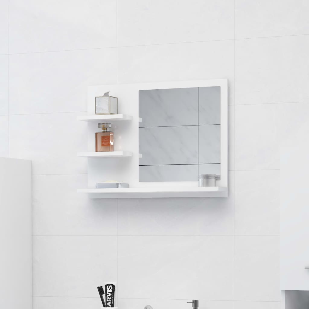 Specchio da Bagno Bianco Lucido 60x10,5x45 cm Legno Multistrato 805012