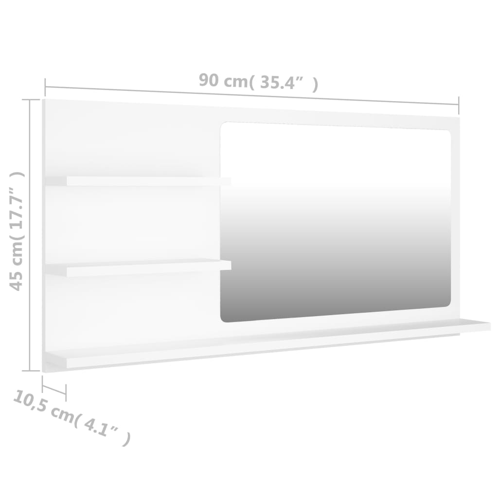 Specchio da Bagno Bianco 90x10,5x45 cm in Legno Multistrato 805015