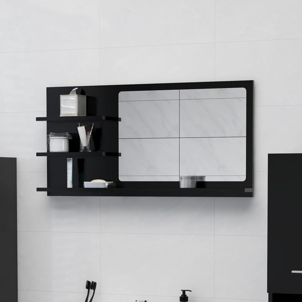 Specchio da Bagno Nero 90x10,5x45 cm in Legno Multistratocod mxl 130106