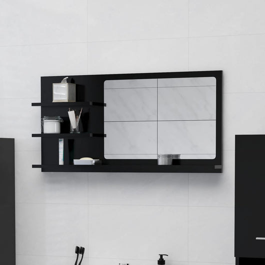 Specchio da bagno-Specchio decorativo Nero 90x10,5x45 cm in Legno Multistrato