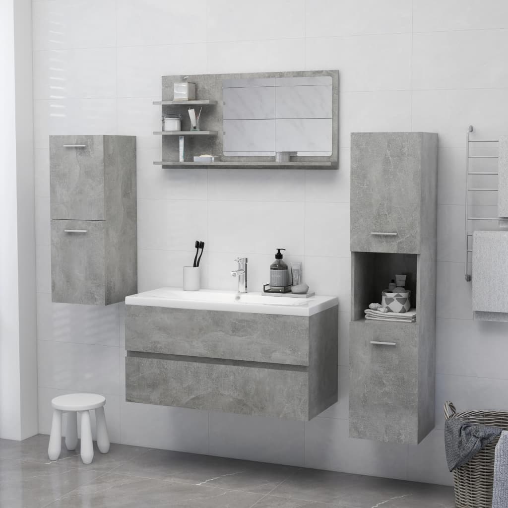 Specchio da Bagno Grigio Cemento 90x10,5x45cm Legno Multistrato 805019
