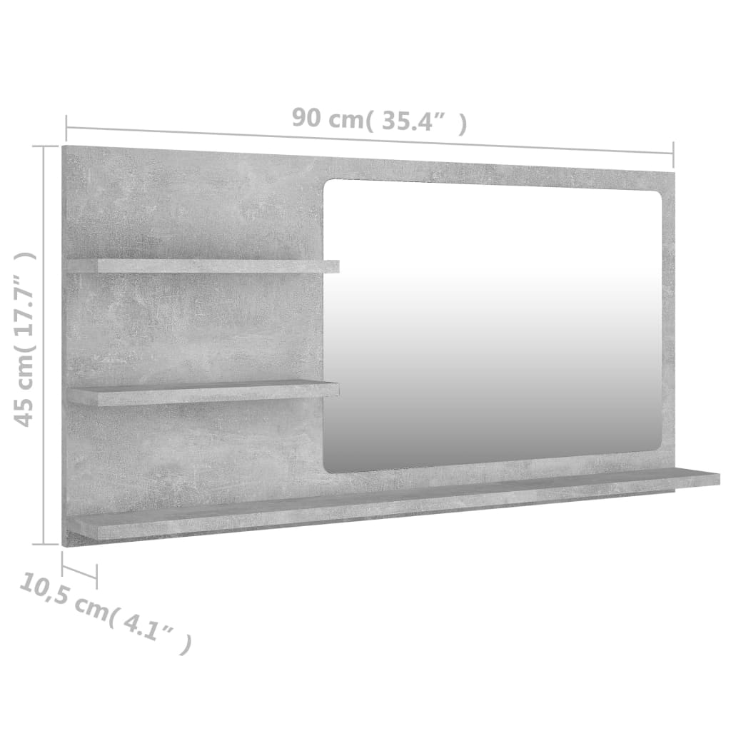 Specchio da bagno-Specchio decorativo Grigio Cemento 90x10,5x45cm Legno Multistrato