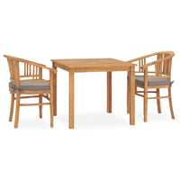 Set da Pranzo da Giardino 3 pz con Cuscini in Massello di Teak 3060006