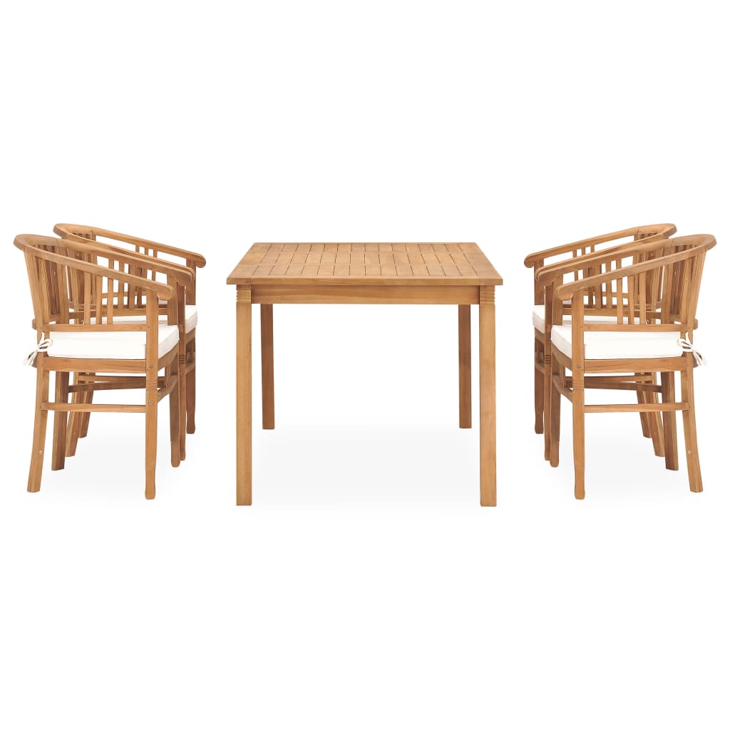 Set da Pranzo da Giardino 5 pz con Cuscini in Massello di Teak 3060018