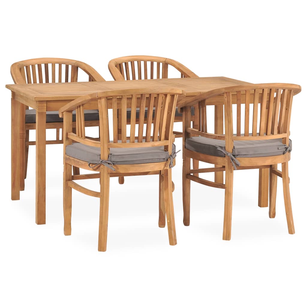 Set da Pranzo da Giardino 5 pz con Cuscini in Massello di Teak cod mxl 49958
