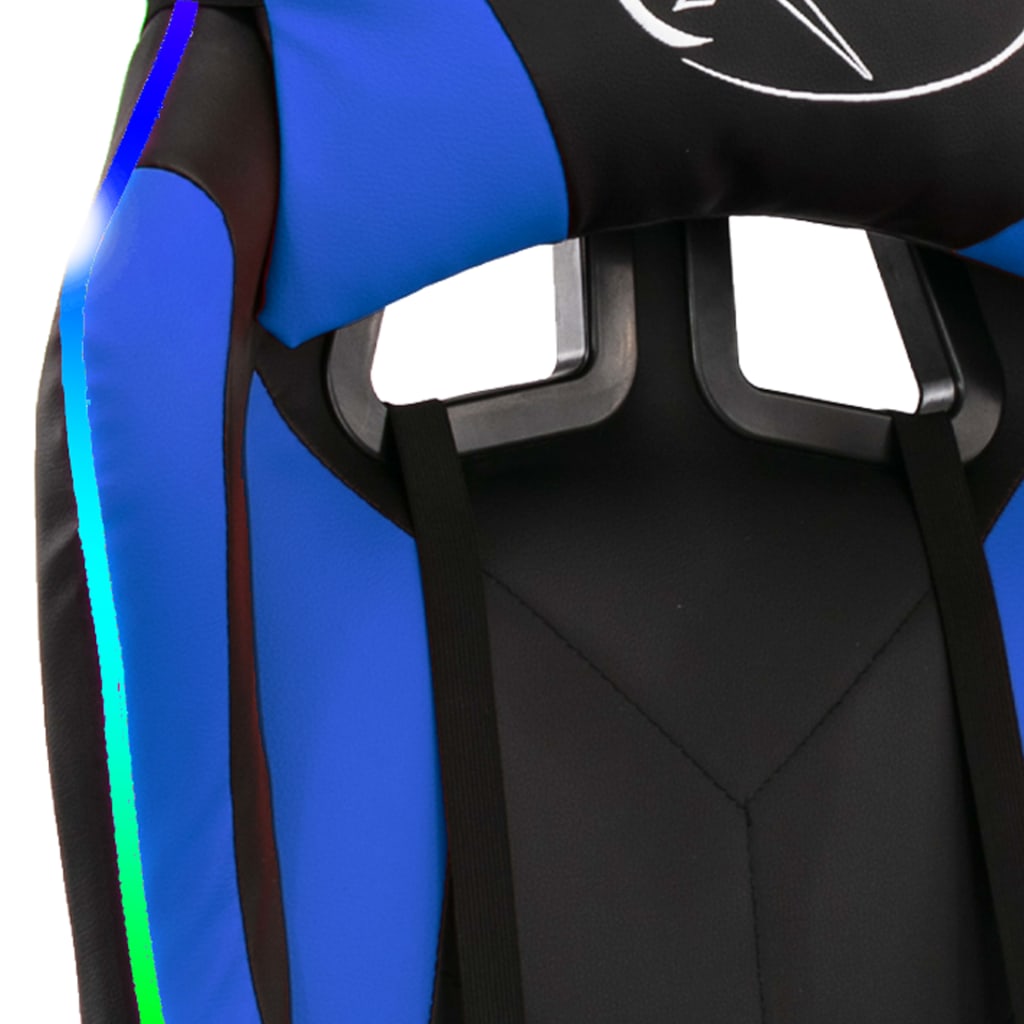 Poltroncina sedia girevole per computer ufficio studio videogiochi con led RGB e similpelle blu 02_0024201