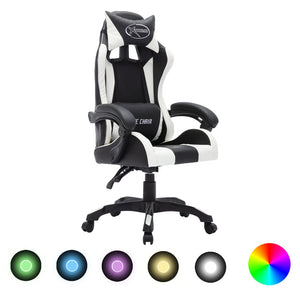 Poltroncina sedia girevole per computer ufficio studio videogiochi con led RGB e similpelle bianca 02_0024197