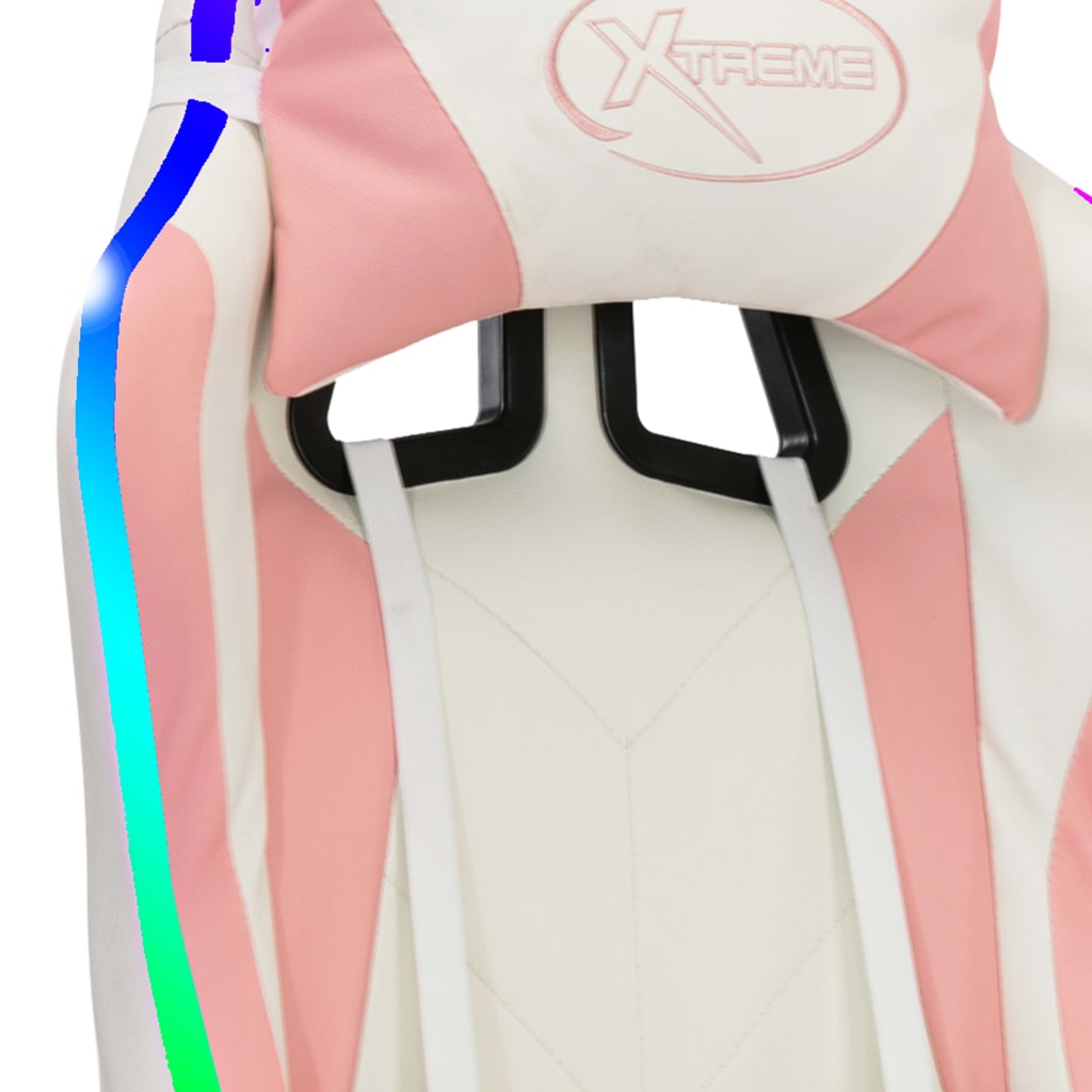 Poltrona sedia girevole per computer ufficio studio videogiochi con LED RGB Rosa e ecopelle rosa 02_0024212
