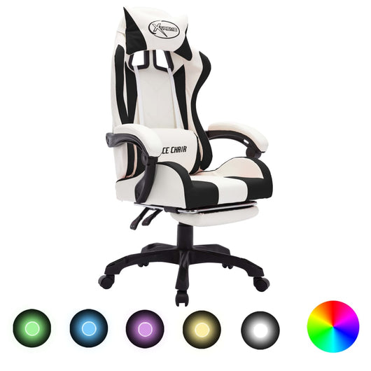 Poltroncina sedia girevole per computer ufficio studio videogiochi con LED RGB e similpelle nera 02_0024208