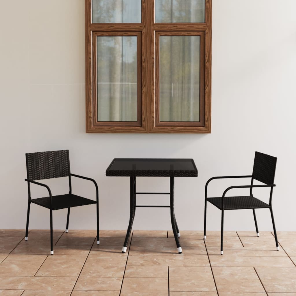 Set da Pranzo da Giardino 3 pz in Polyrattan Nero 3059440