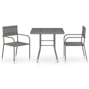 Set da Pranzo per Giardino 3 pz in Polyrattan Antracite Grigio 3059441