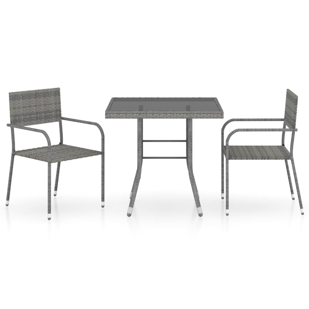 Set da Pranzo per Giardino 3 pz in Polyrattan Antracite Grigio 3059441