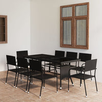 Set Mobili da Pranzo per Giardino 9 pz in Polyrattan Nero cod mxl 69703